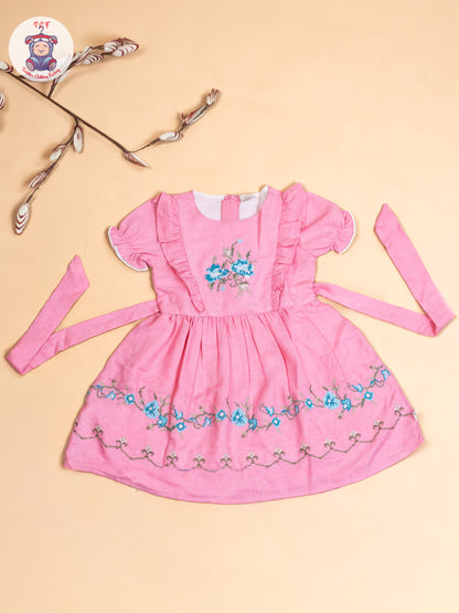 Light Pink - Girls Cotton Embroidered Frocks