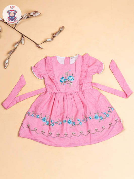 Light Pink - Girls Cotton Embroidered Frocks