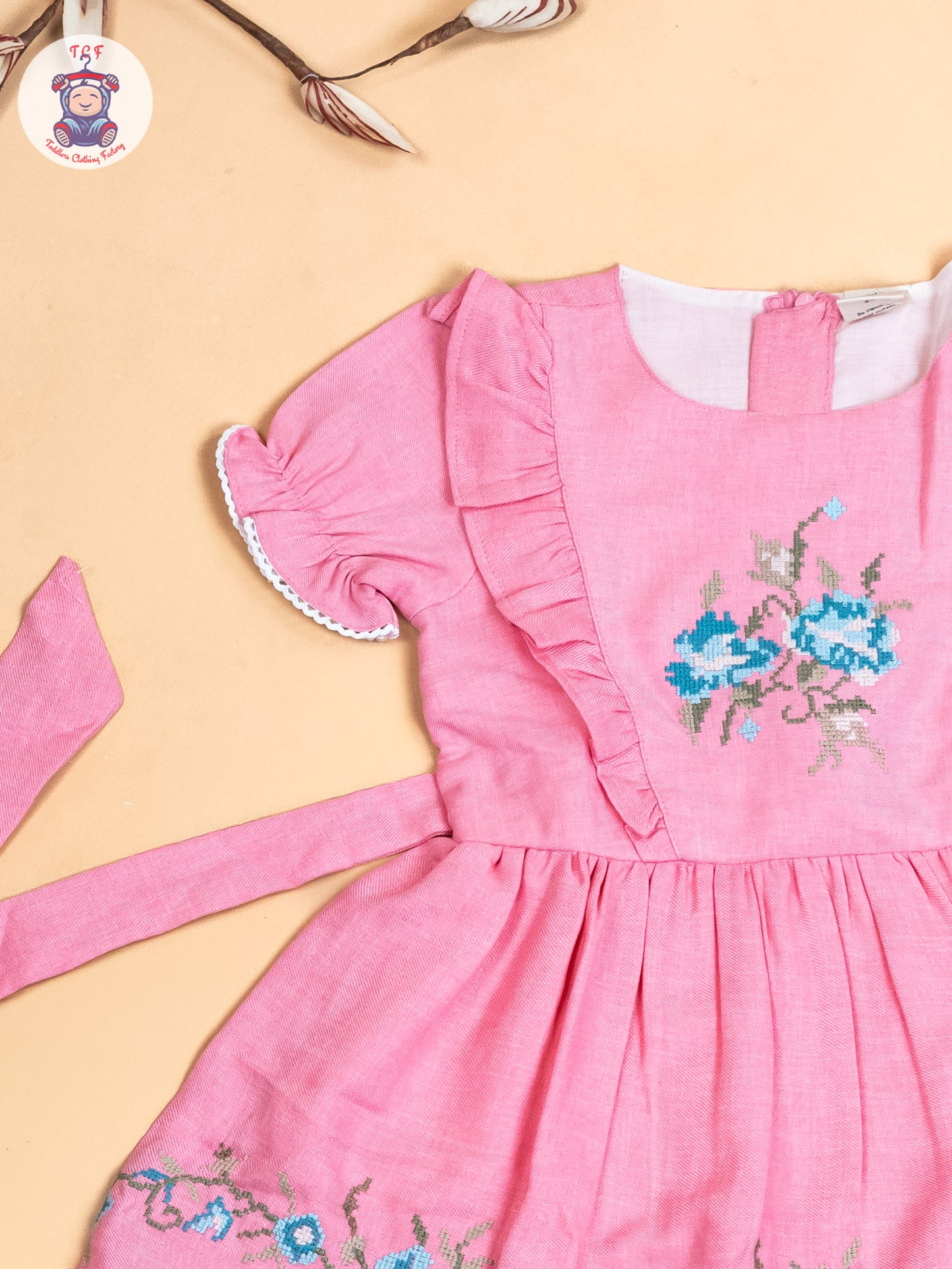 Light Pink - Girls Cotton Embroidered Frocks
