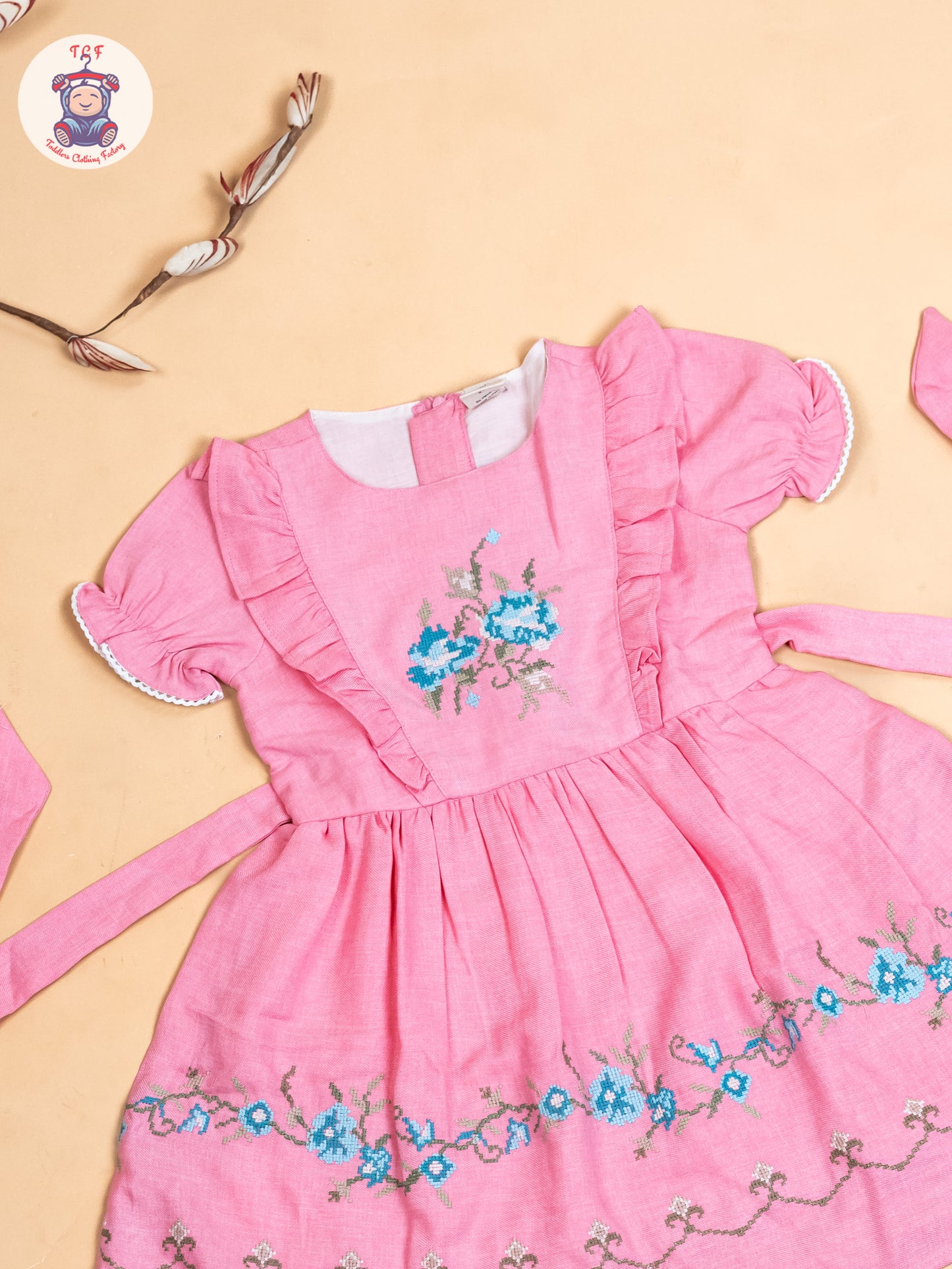 Light Pink - Girls Cotton Embroidered Frocks