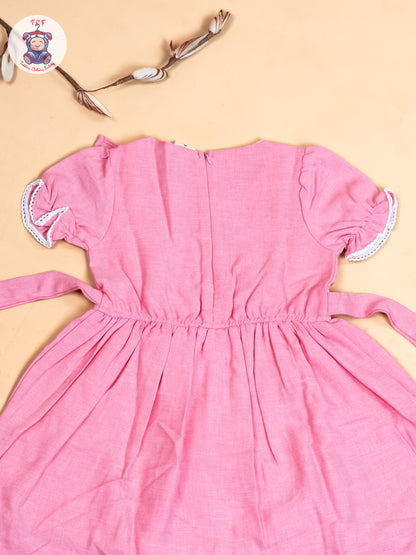 Light Pink - Girls Cotton Embroidered Frocks