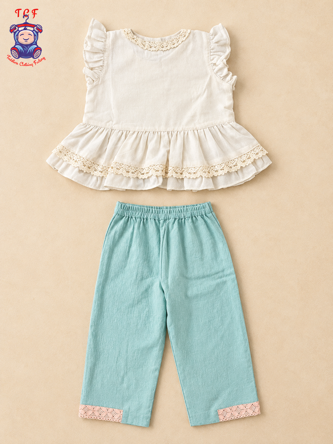 Tiny Threads Girls Embroidered Peplum Top with Mint Pants Co-ord Set