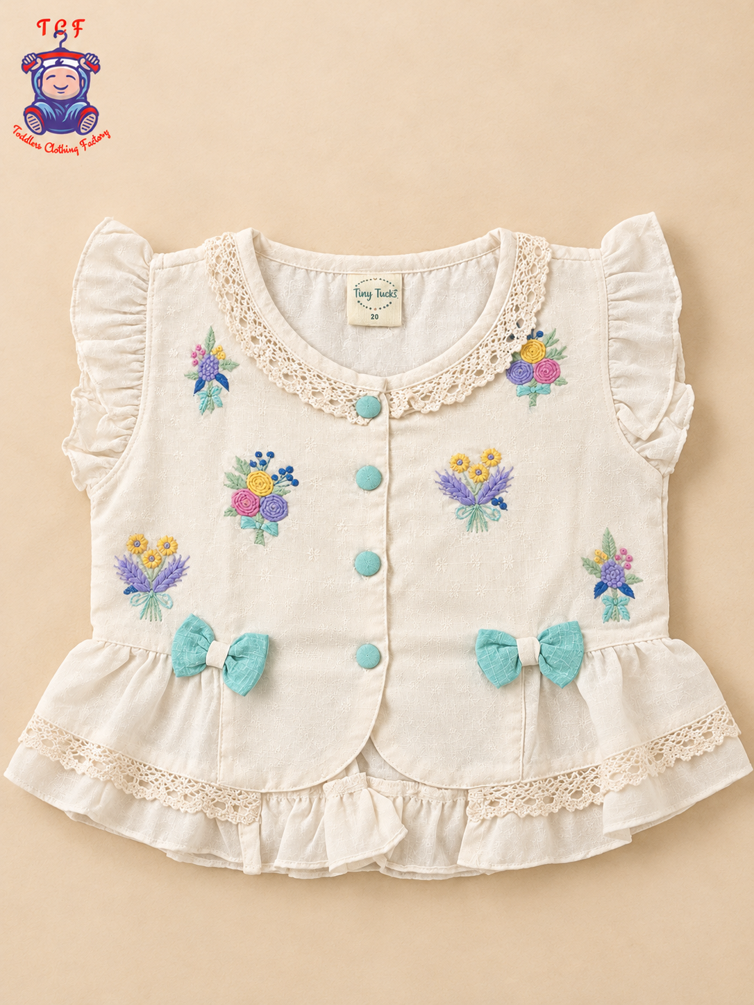 Tiny Threads Girls Embroidered Peplum Top with Mint Pants Co-ord Set