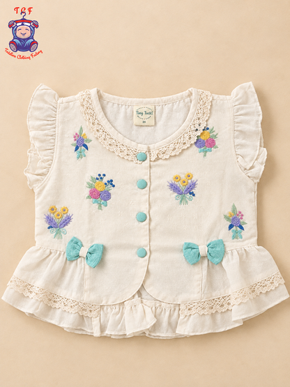 Tiny Threads Girls Embroidered Peplum Top with Mint Pants Co-ord Set