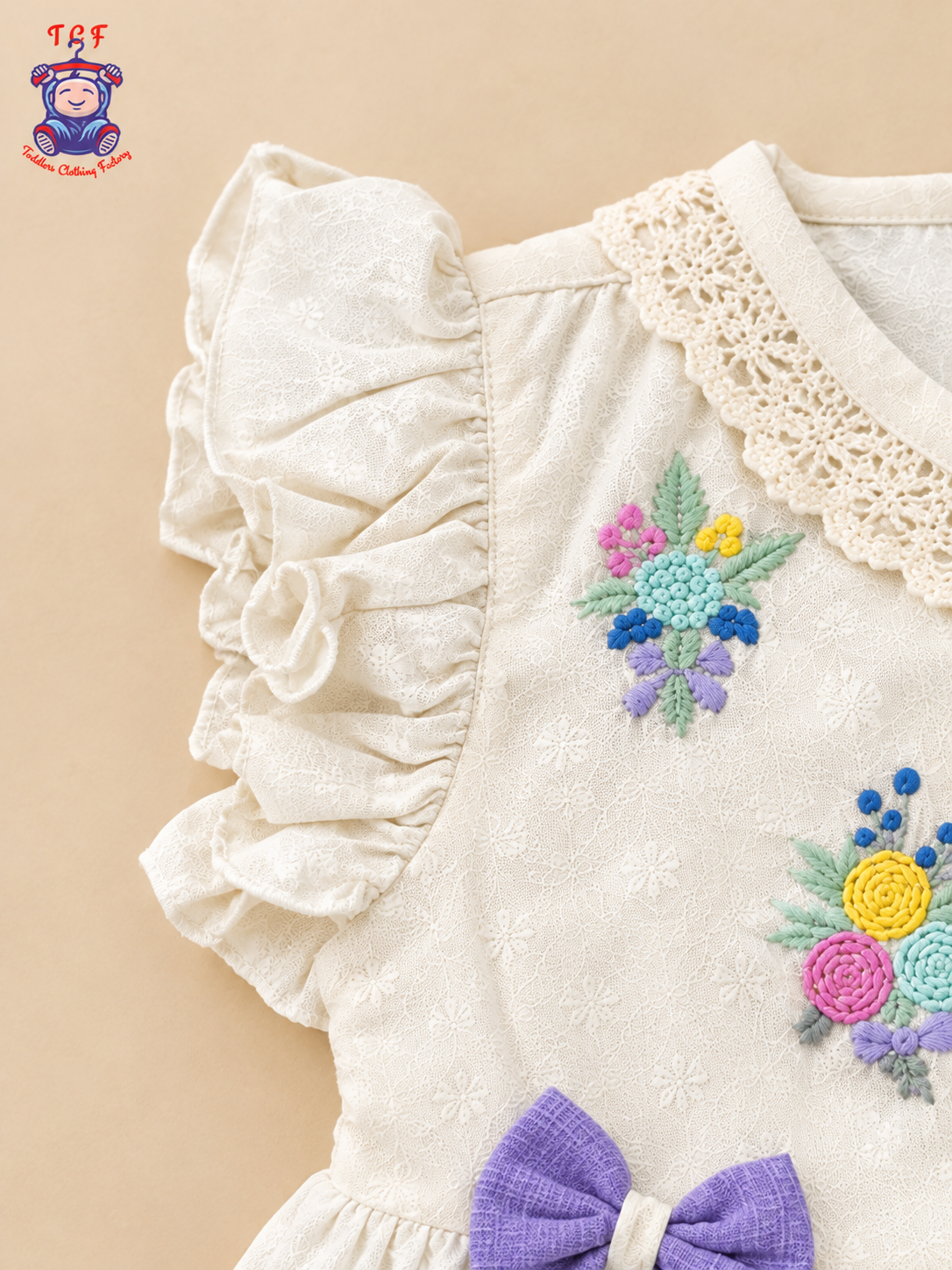 Tiny Threads Girls Embroidered Peplum Top with Lavender Pants Co-ord Set