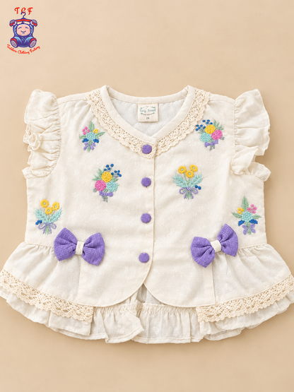 Tiny Threads Girls Embroidered Peplum Top with Lavender Pants Co-ord Set