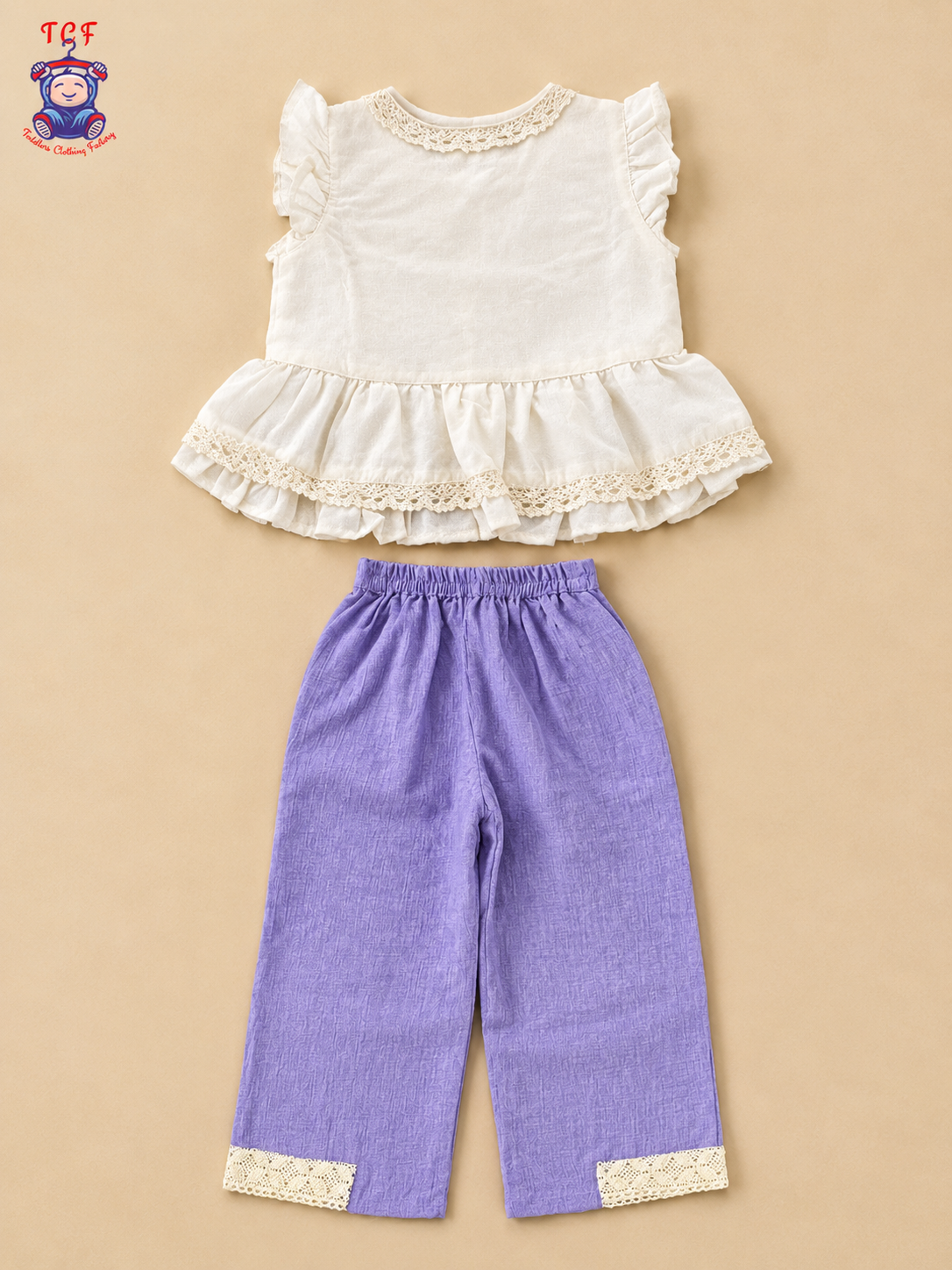 Tiny Threads Girls Embroidered Peplum Top with Lavender Pants Co-ord Set