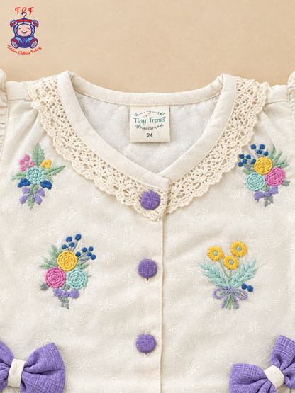 Tiny Threads Girls Embroidered Peplum Top with Lavender Pants Co-ord Set