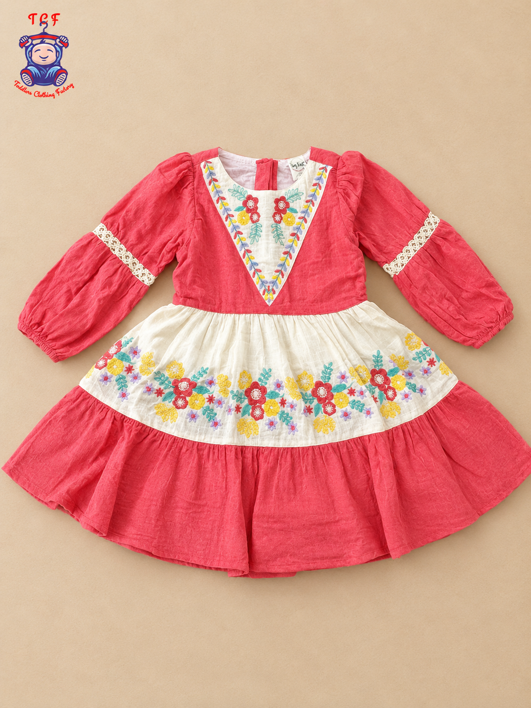 Baby Pink - Tiny Threads Girls Floral Embroidered Fit & Flare Dress