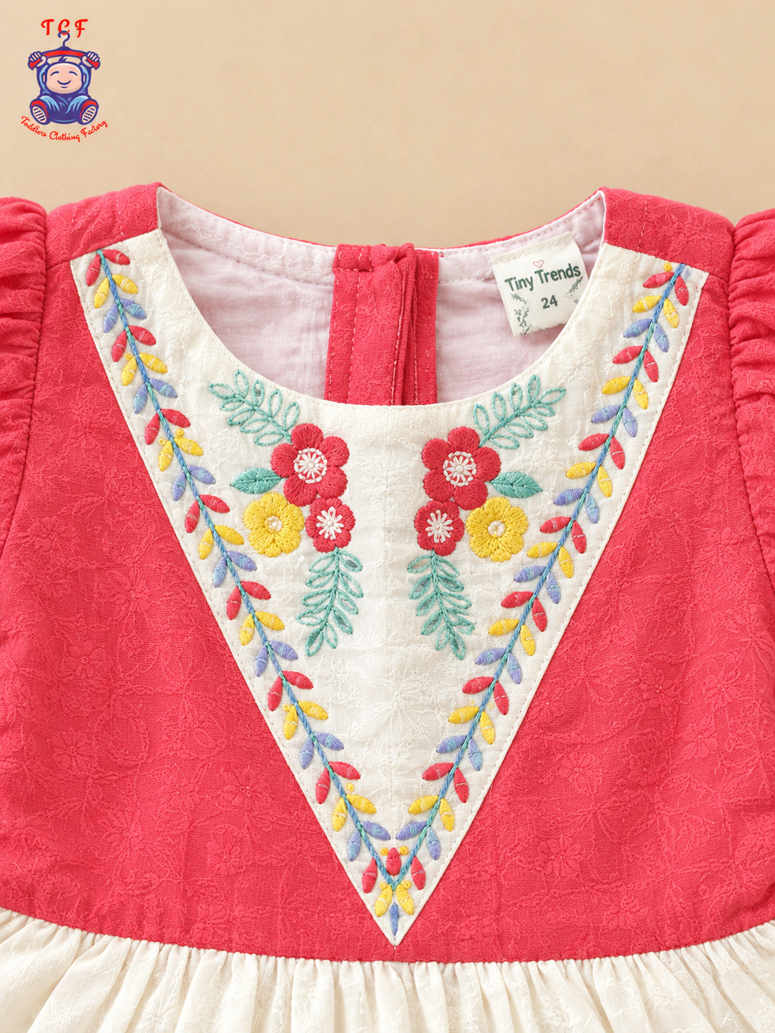 Baby Pink - Tiny Threads Girls Floral Embroidered Fit & Flare Dress