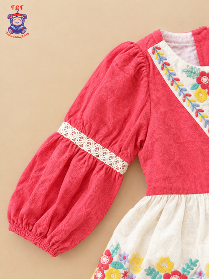 Baby Pink - Tiny Threads Girls Floral Embroidered Fit & Flare Dress