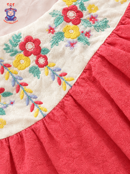 Baby Pink - Tiny Threads Girls Floral Embroidered Fit & Flare Dress