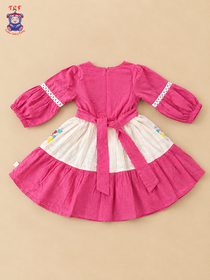 Pink - Tiny Threads Girls Floral Embroidered Fit & Flare Dress
