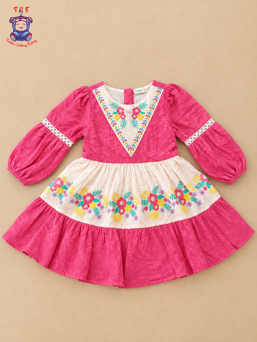 Pink - Tiny Threads Girls Floral Embroidered Fit & Flare Dress