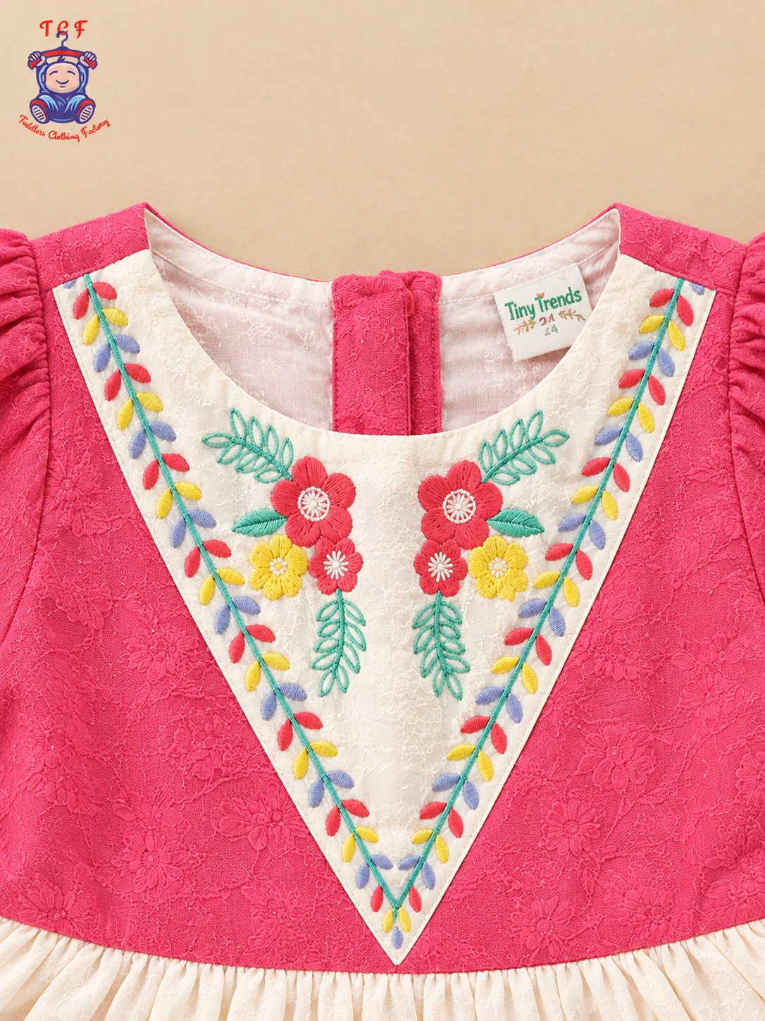 Pink - Tiny Threads Girls Floral Embroidered Fit & Flare Dress