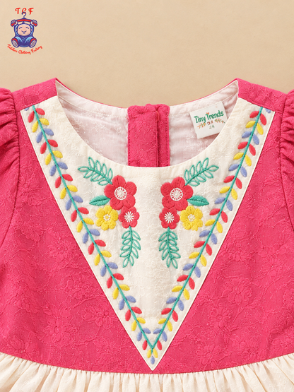 Pink - Tiny Threads Girls Floral Embroidered Fit & Flare Dress