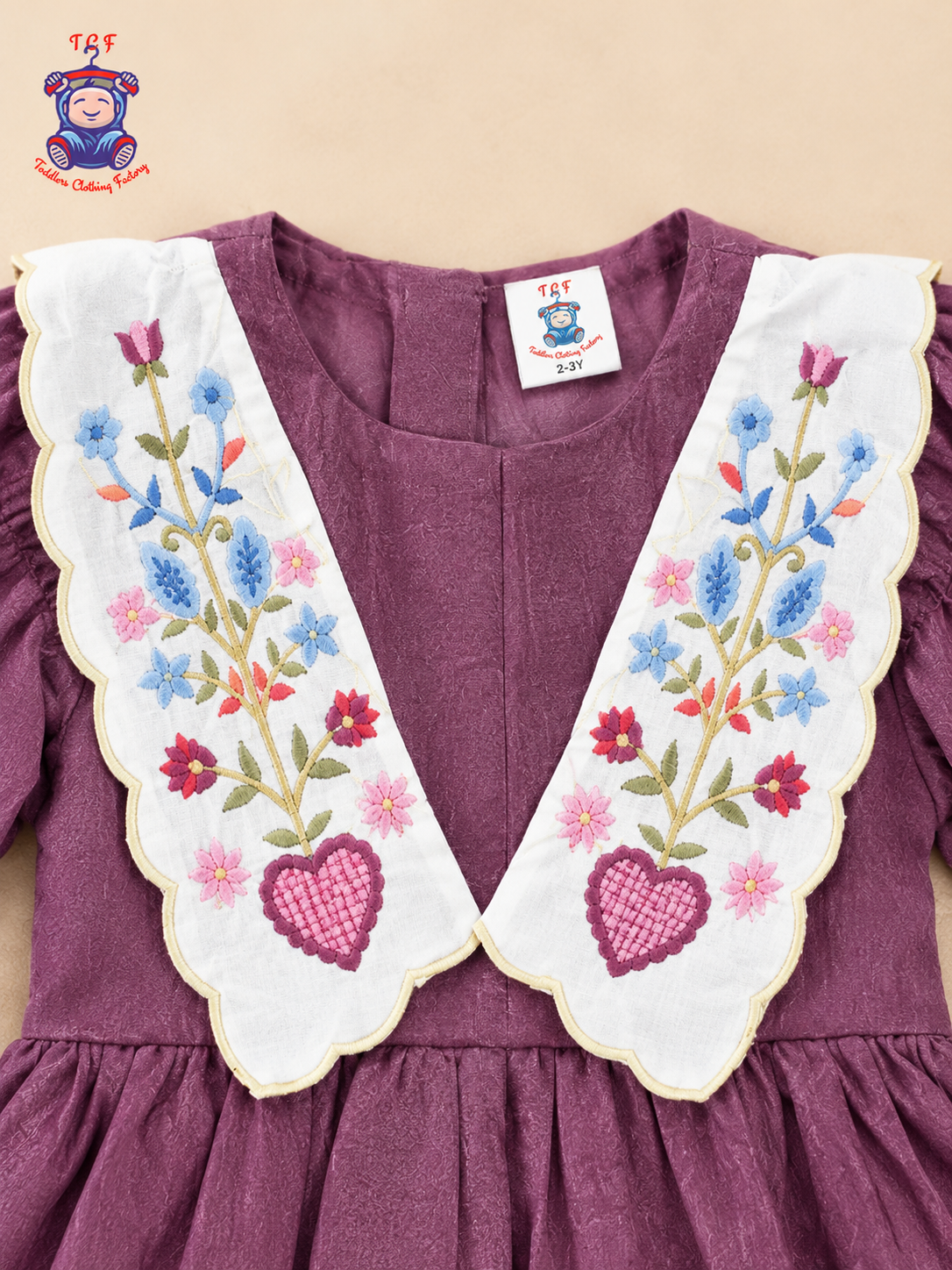 Plum Purple - Girls Embroidered Collar Fit & Flare Dress