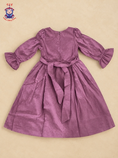 Plum Purple - Girls Embroidered Collar Fit & Flare Dress