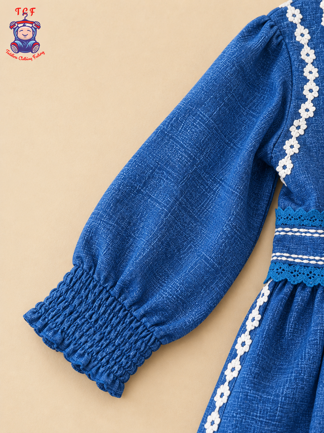 Blue Embroidered Girls Long Sleeve Frock