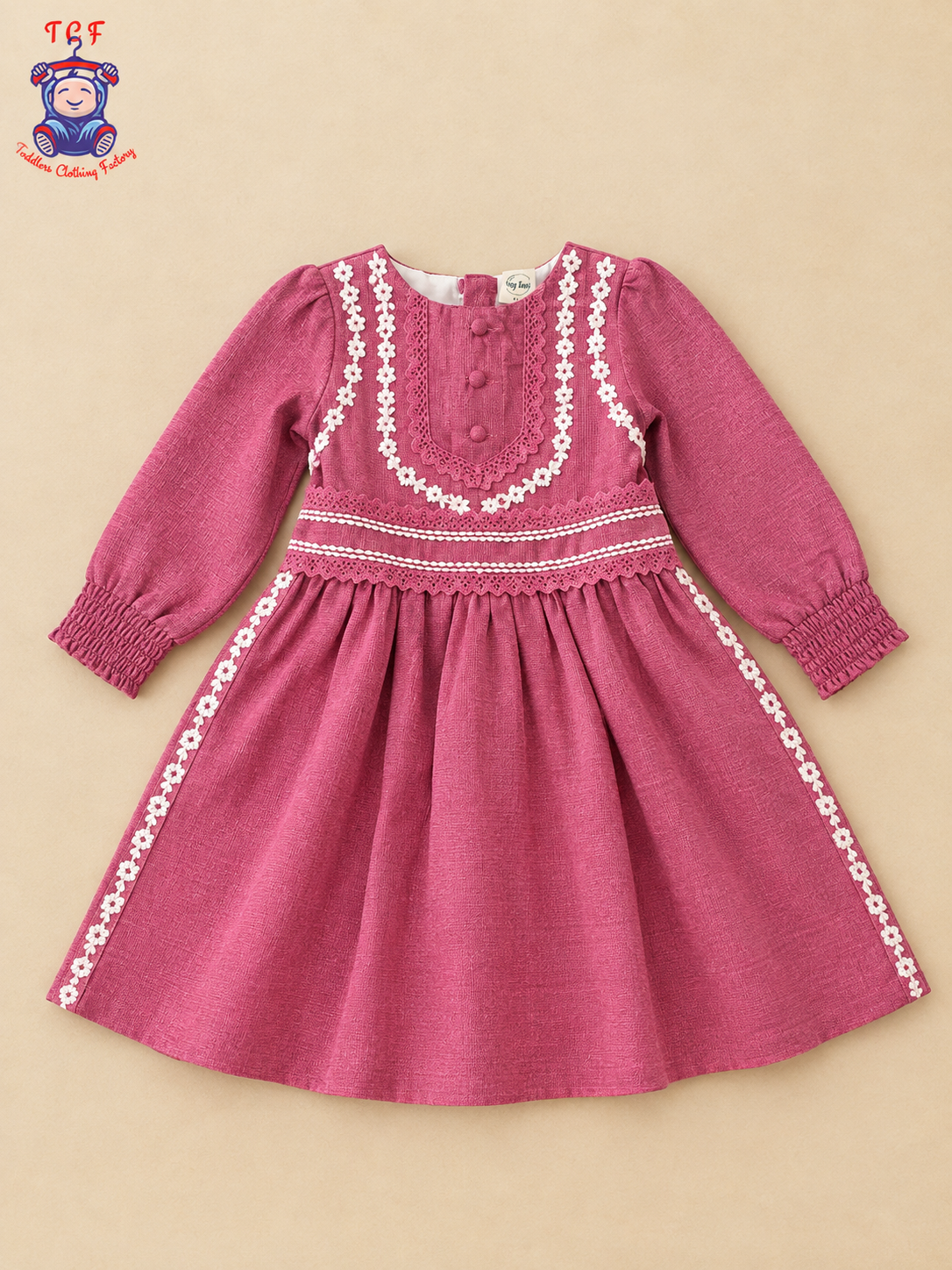Onion Pink Embroidered Girls Long Sleeve Frock