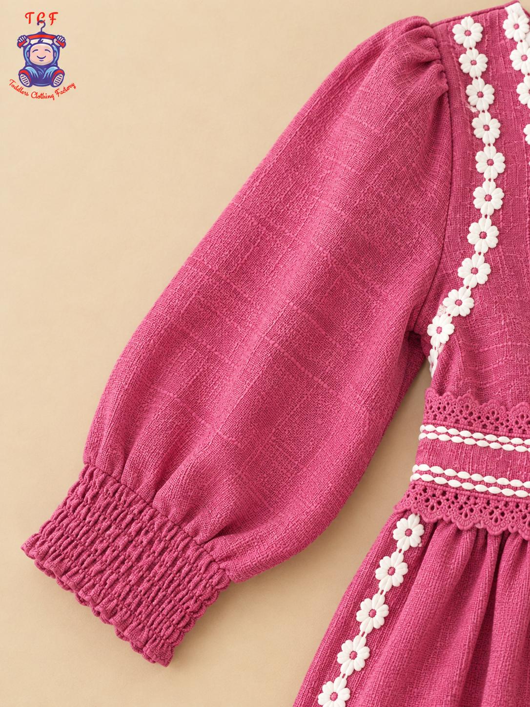 Onion Pink Embroidered Girls Long Sleeve Frock