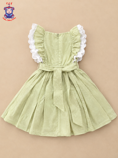 Light Green Teddy Bear Embroidered Girls Frock