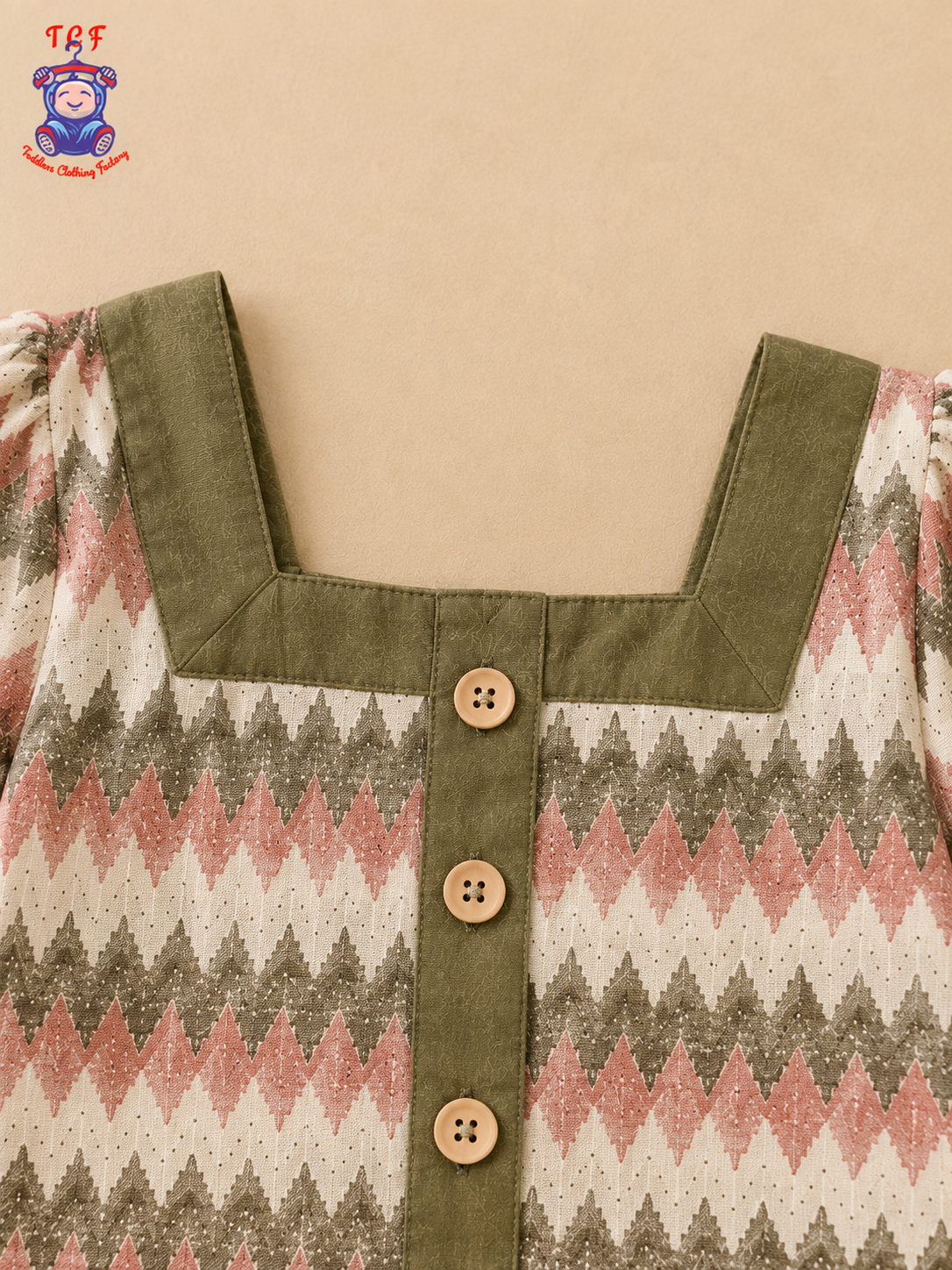 Girls Olive Green Zigzag Printed Top & Shorts Co-Ord Set