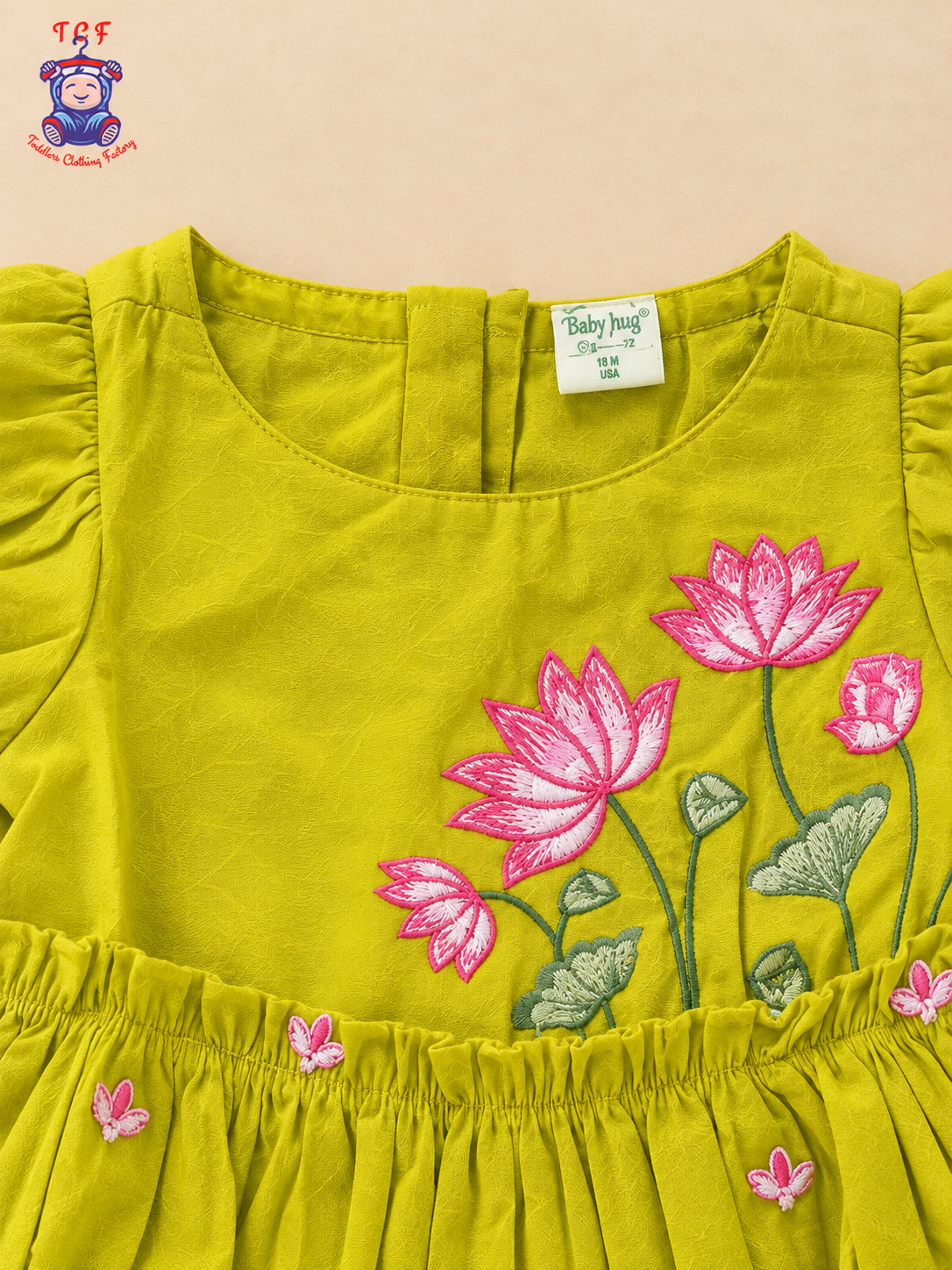 Mustard Yellow Floral Embroidered Girls Frock – Ruffle Hem Dress