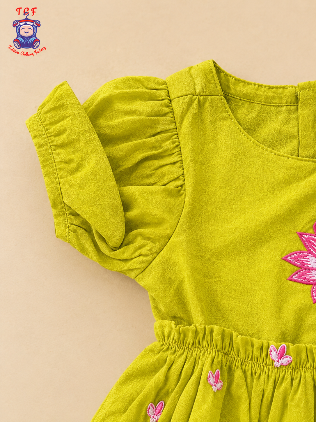 Mustard Yellow Floral Embroidered Girls Frock – Ruffle Hem Dress