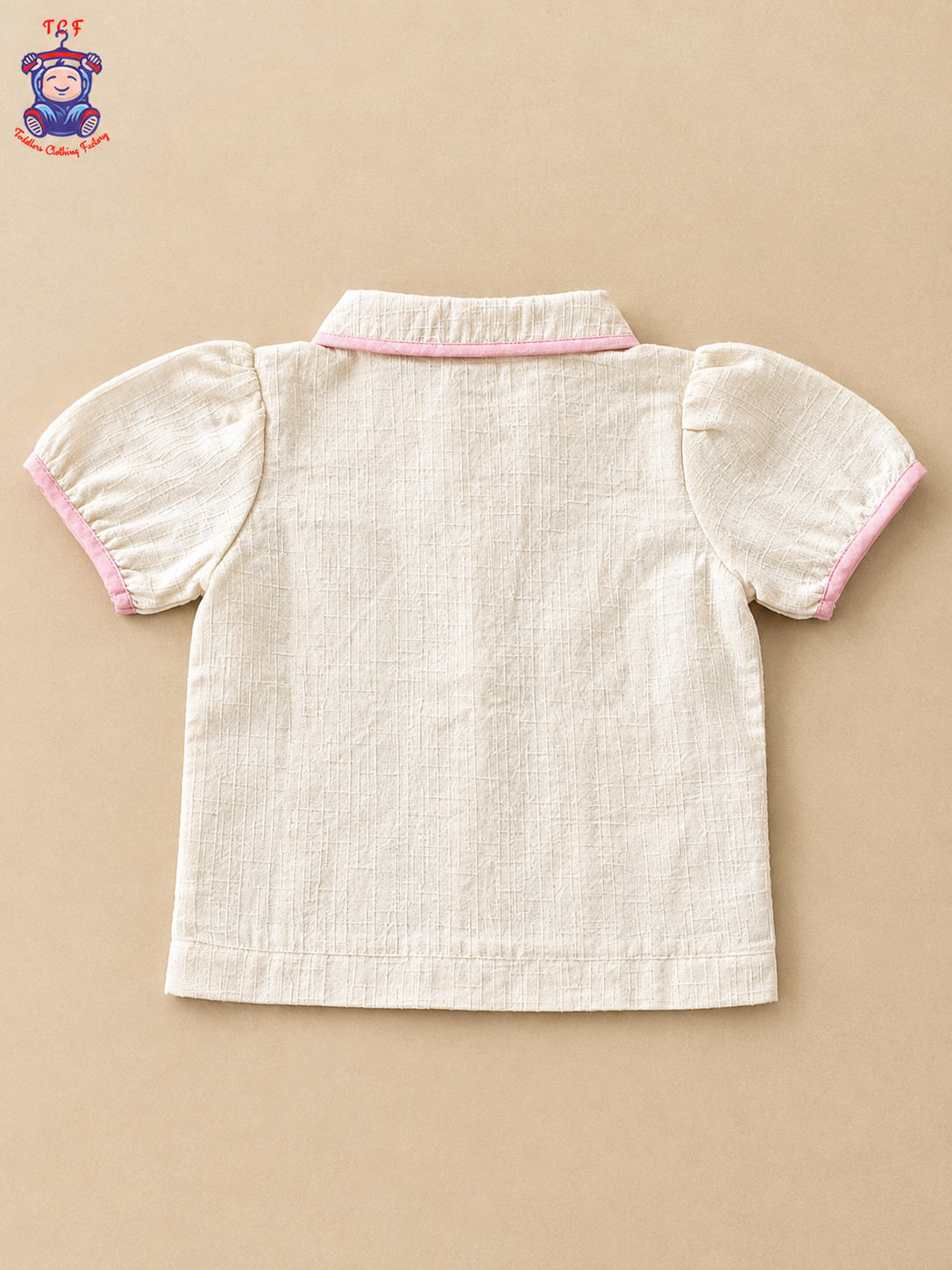 Girls Off-White Textured Co-Ord Set with Floral Crochet