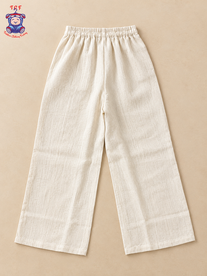 Girls Off-White Textured Co-Ord Set with Floral Crochet