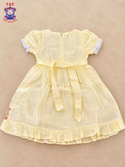 Girls Yellow Floral Embroidered Flamingo Frock