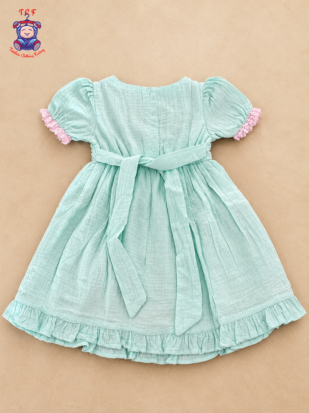 Sky Blue Yellow Floral Embroidered Flamingo Frock