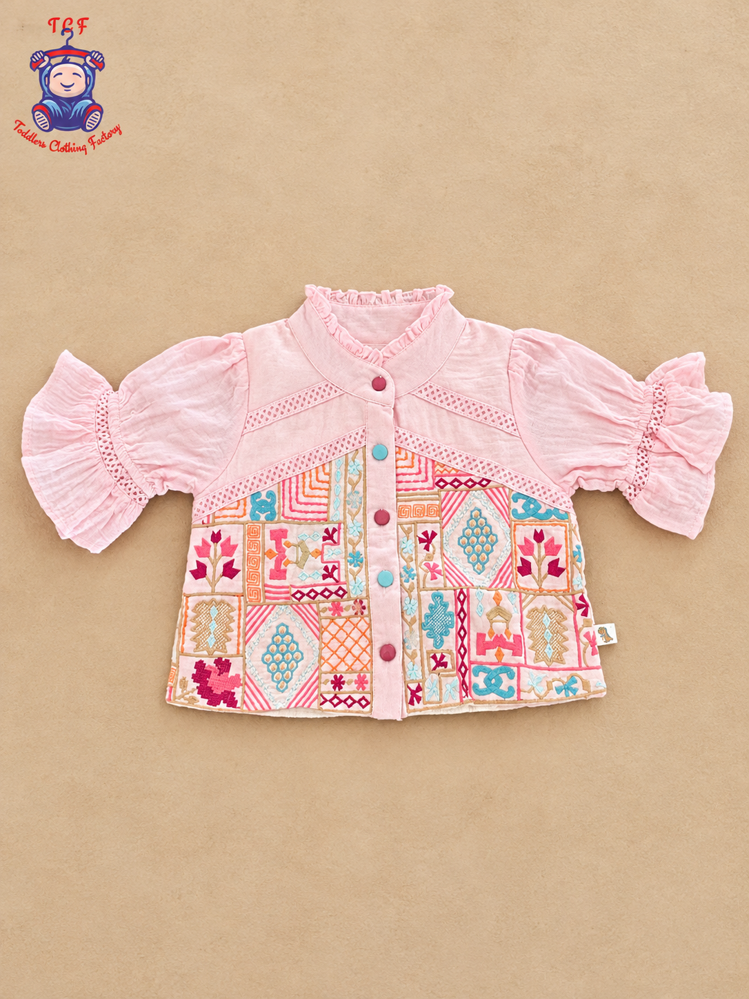 Pink Girls Printed Top & Palazzo Co-Ord Set with Flared Sleeves
