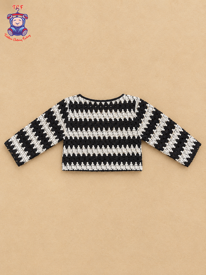 Black & Cream Embroidered Cotton Frock for Girls