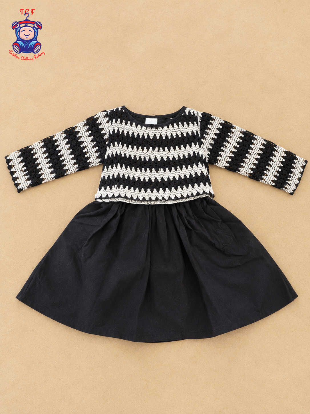 Black & Cream Embroidered Cotton Frock for Girls