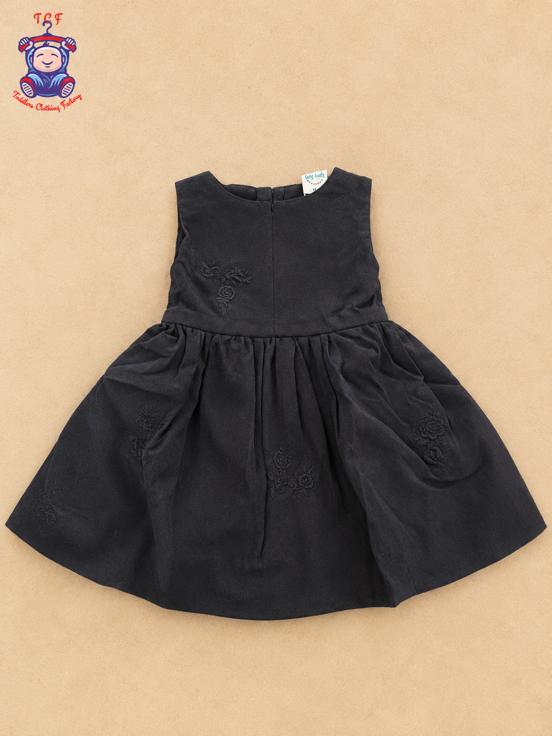 Black & Cream Embroidered Cotton Frock for Girls
