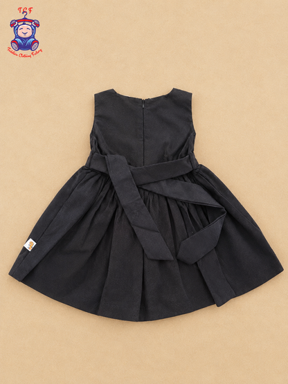 Black & Cream Embroidered Cotton Frock for Girls
