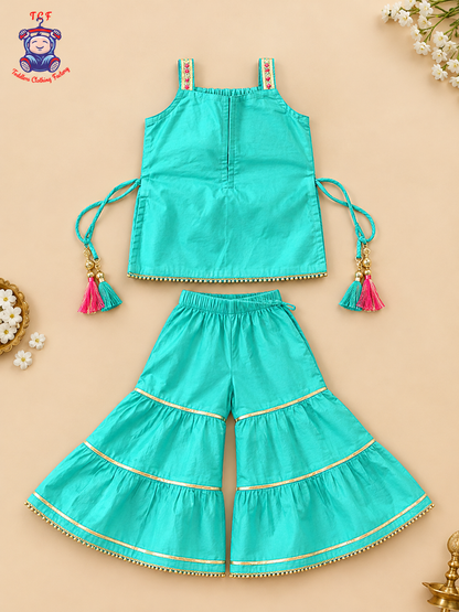 Light Blue - Zari Embroidered Sharara Set with Dupatta
