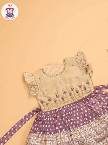 Beige & Lavender - Kids Readymade Frocks