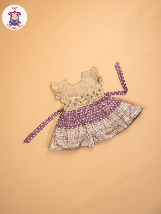 Beige & Lavender - Kids Readymade Frocks
