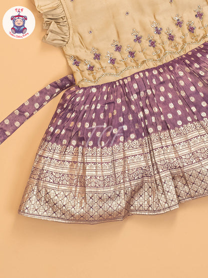 Beige & Lavender - Kids Readymade Frocks