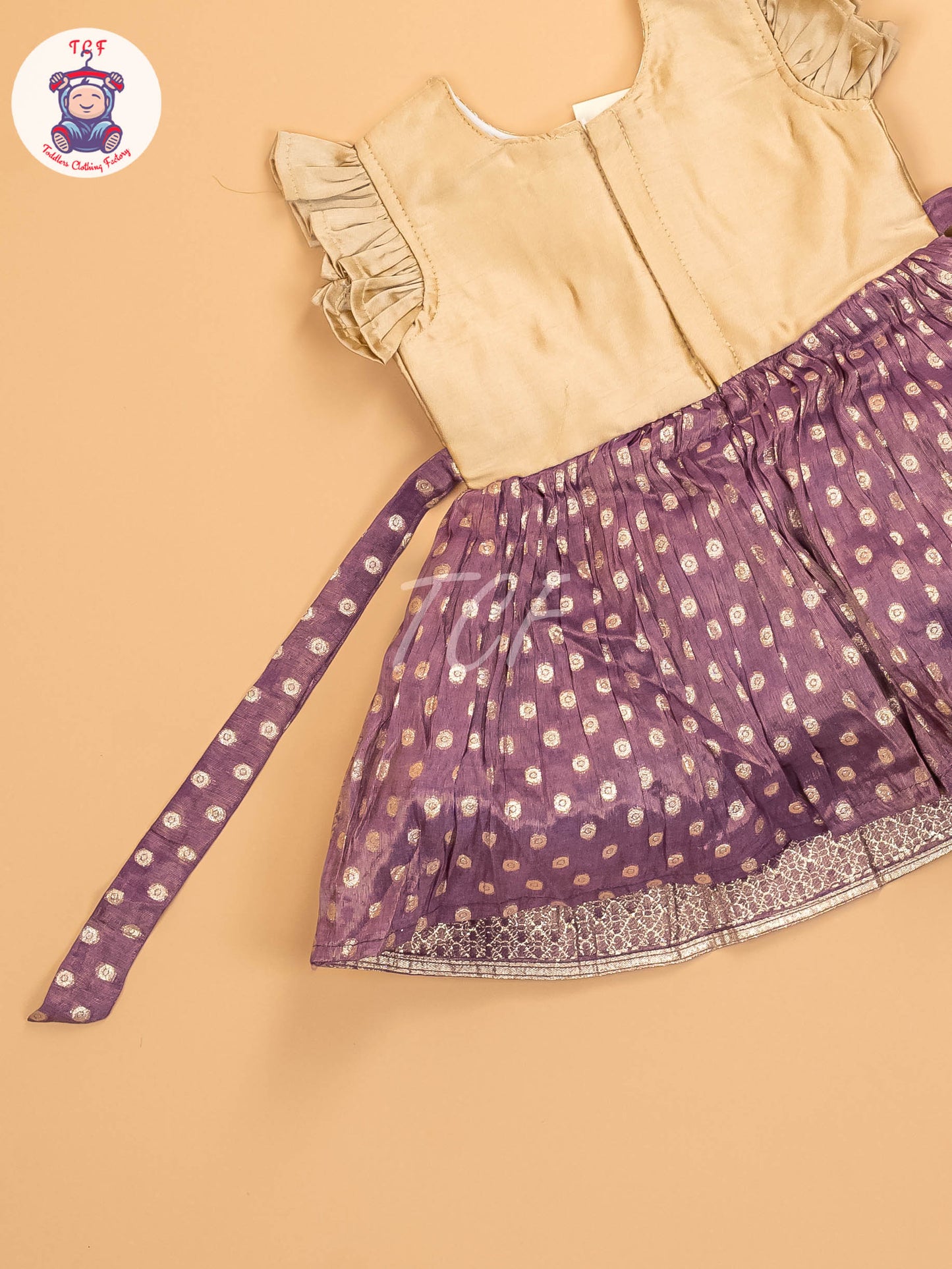 Beige & Lavender - Kids Readymade Frocks