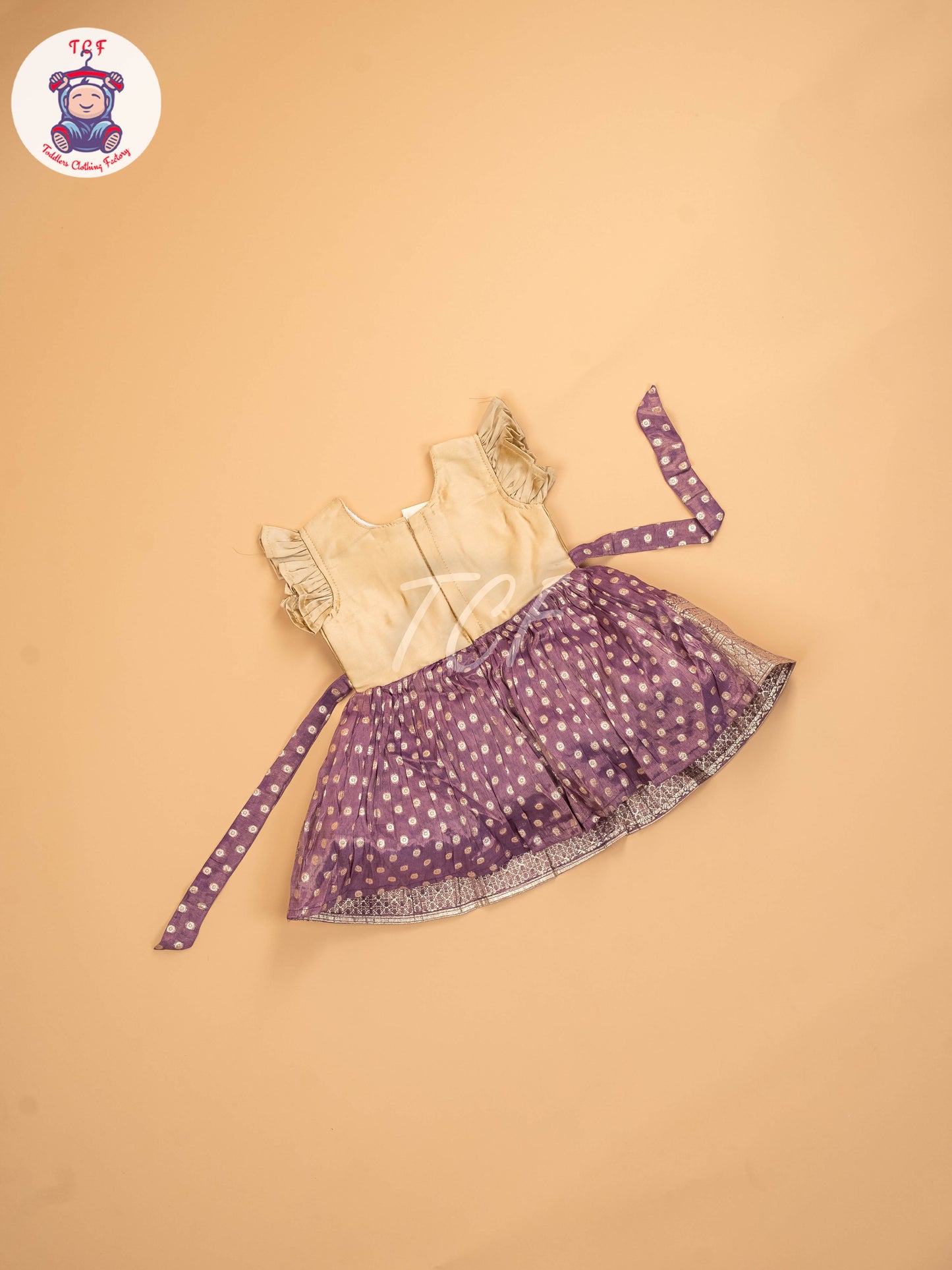 Beige & Lavender - Kids Readymade Frocks