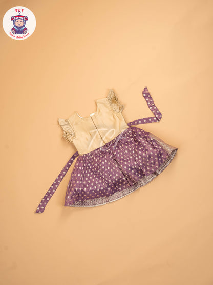 Beige & Lavender - Kids Readymade Frocks