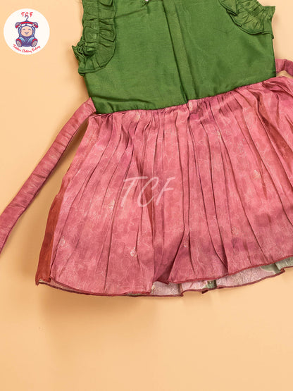Green & Onion Pink - Kids Readymade Frocks