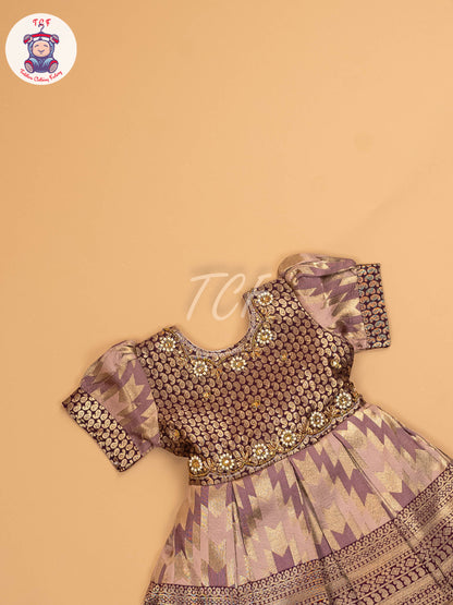 Beige & Lavender - Kids Readymade Frocks