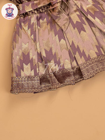 Beige & Lavender - Kids Readymade Frocks