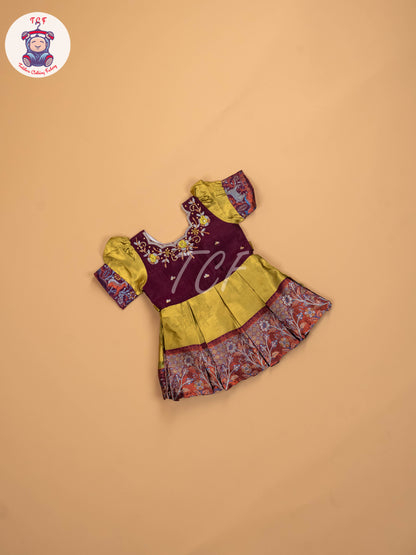 Wine & Light Green  - Kids Readymade Frocks