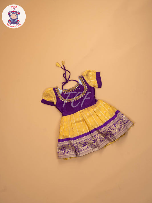 Yellow & Purple  - Kids Readymade Frocks